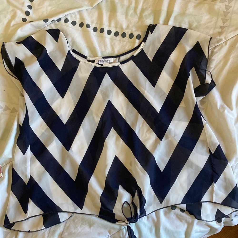 Blue and white blouse.